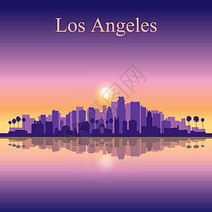 洛杉矶市天际月光底背景天空旅行插图全景建筑学海岸城市刮刀日落支撑图片