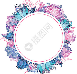 粉红和蓝矢量花框架图片