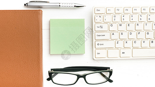 计算机粘贴便条互联网笔记本工作白色铅笔备忘录记事本办公室眼镜键盘图片