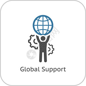 全球支持图标 平面设计标签网络行星服务台求助操作员帮助用户热线信号图片