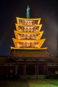 五层塔 夜行浅草的森索吉寺 东京J神社城堡地标天台武士沉思旅行日光游客场景图片