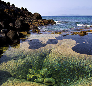 岩石石头天空 c植物海藻池塘地衣海滩火山全景热带旅行海岸图片