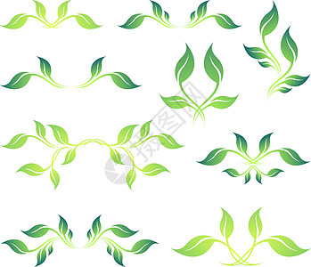 向量组 绿色电磁树叶 白色的银色环形纸片被隔离艺术植物曲线装饰品生态标识插图环境回收图片