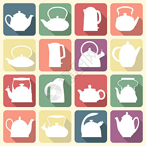 孤立的矢量陈年标识茶壶套件插图白色餐厅咖啡古董黑色房子杯子团体服务图片