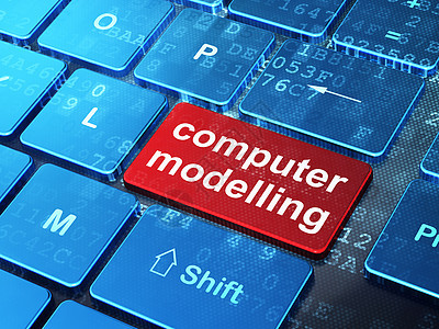 计算机键盘背景上的科学概念计算机建模电脑实验钥匙白色物理笔记本学校技术实验室红色背景图片