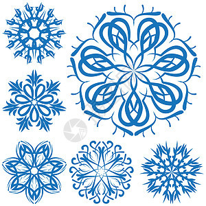 白色背景的雪花蓝色花朵季节艺术降雪装饰品薄片天气装饰插图风格图片