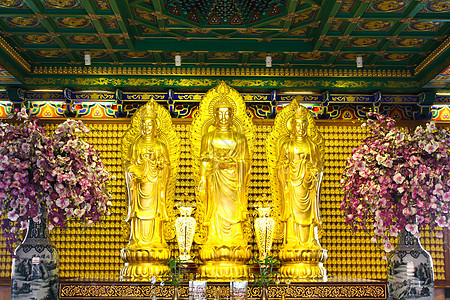 在泰国中国寺庙的金芽佛像信仰金子精神古董石头雕塑上帝宗教艺术冥想图片
