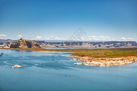 鲍威尔亚利桑那湖反射石头悬崖戏剧性砂岩公路摄影风暴全景地标图片