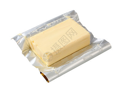 新鲜黄油块食物黄油包装锡纸奶制品背景图片