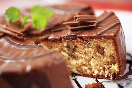 巧克力玻璃蛋糕核桃巧克力蛋糕食物横截面甜点坚果图片