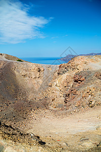 欧洲桑托里尼海中 火山喷发地质学爬坡沙漠火山口吸引力陨石天空国家干旱荒野图片