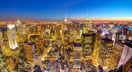 纽约市曼哈顿市中心天线商业城市地标旅行建筑全景建筑学日落景观场景图片