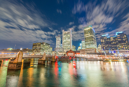 波士顿美妙的夜空中线 伴着河流反射图片