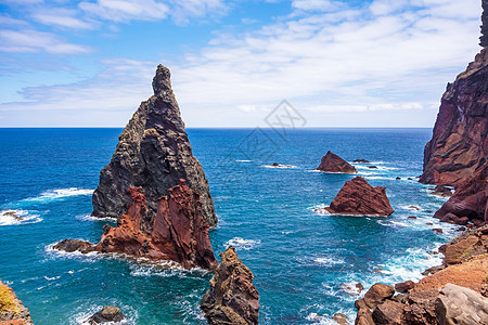 马德拉 在圣洛伦科湾踪迹远足风景旅游旅行波峰海岸线游览岩石全景图片