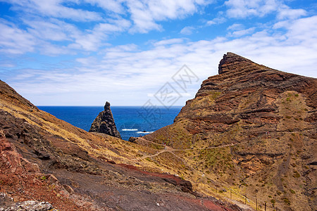 马德拉 东部的山地景观远足火山山脉蓝色游客波峰海洋踪迹旅行游览图片