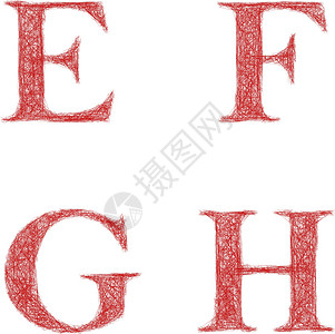 红色草图字体组  字母 E F G H图片