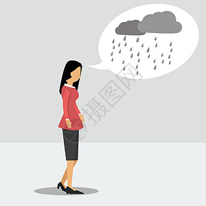 妇女沉浸在忧郁中 满怀下雨的念头;图片