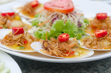 烤扇贝扇贝食物海鲜贝类奢华白色食谱美食宏观烹饪背景图片