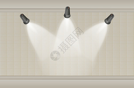 3个灯光和墙壁展示推介会地面展览房间砖块灯笼棕色艺术框架图片