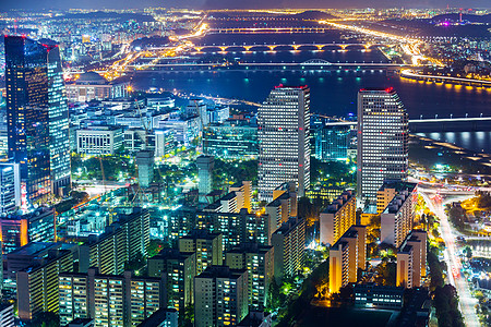 首尔市夜间场景都市建筑景观摩天大楼天际中心生活城市图片