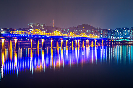 首尔汉江桥场景风景城市建筑学景观天际图片