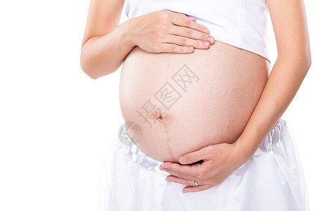 白种背景的怀孕妇女母亲婴儿工作室女性生活丝带身体女孩肚子父母背景图片