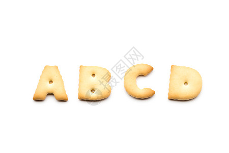 白背景上孤立的字母 ABCD 饼干图片