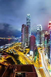 晚上香港大楼 晚上旅游天空摩天轮场景市中心港口办公楼高楼码头天际图片