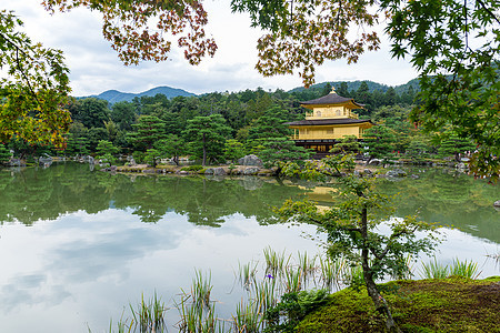 日本京都Kinkakuji寺庙建筑学足利宗教金子地标文化旅行将军花园池塘图片