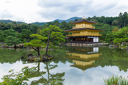 京都金馆环境季节佛教徒反射神社植物盆栽亭子宗教花园图片