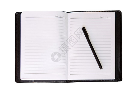 笔记本和笔笔记工作空白白色办公室黑色教育日记商业写作图片