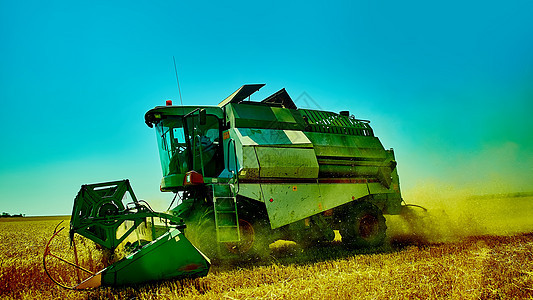 收获者在夏日兼收小麦金子农业植物面包稻草收割机食物机器收成土地图片