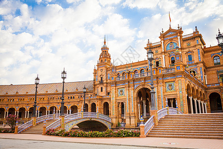 塞维利亚西班牙广场大理石蓝色纪念碑公园文化走廊旅行建筑景观历史图片