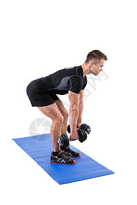 站立本垒过邓布铃运动纬度成人健身房运动员训练出汗男性哑铃权重图片