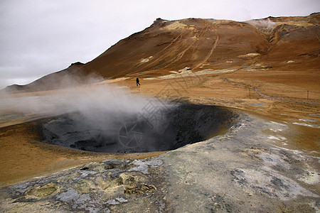 火山喷发山脉流动蓝色火山水池房子沸腾建筑地面地质学图片