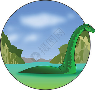 尼斯湖怪游泳插图想像力绘画传奇爬虫神话恐龙怪物图片