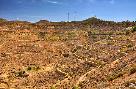Chebika附近的落基山脉 撒哈拉沙漠 突尼斯 非洲 HD天空旅行编队风化石头干旱悬崖蓝色山脉环境图片