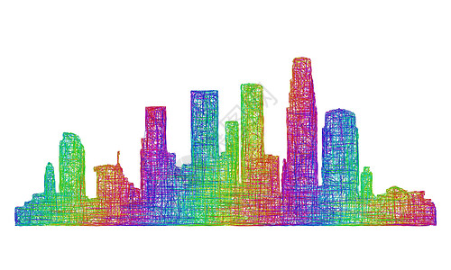 洛杉矶天际双影 - 多彩线艺术图片