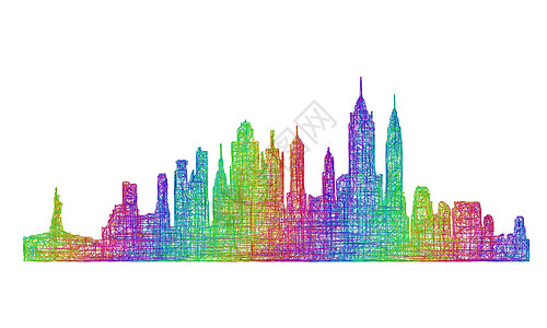纽约市天际双影 - 多彩线艺术图片