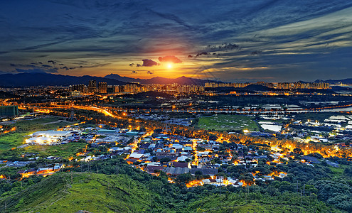 元朗市风景天际天线景观公寓阴霾城市游客摩天大楼场景运动图片