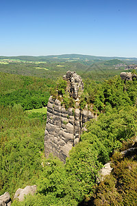 砂岩岩石风景公园顶峰国家旅行石头森林天空游客爬坡图片