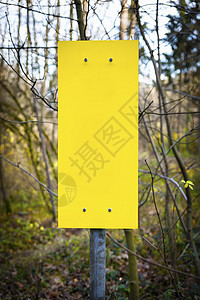 森林中的空黄色符号框架植物木板横幅季节广告牌木头警告荒野金属图片