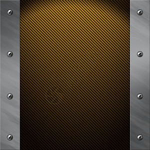 破碎的铝质框架 夹在金碳纤维背景上赛车金子盘子金属墙纸速度力量技术拉丝材料背景图片