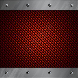 碎了的铝质框架 夹在红色碳纤维背景上力量电镀技术纤维盘子纺织品材料螺丝拉丝赛车图片