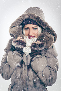 冬季女童女孩兜帽衣服围巾毛皮褶皱衣领手套夹克滑雪服图片