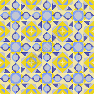 下沉式广场无矢量平缝几何方形广场三角圈形状 黄色蓝色堆建模式镶嵌路面白色创造力打印三角形平铺圆形圆圈包装插画