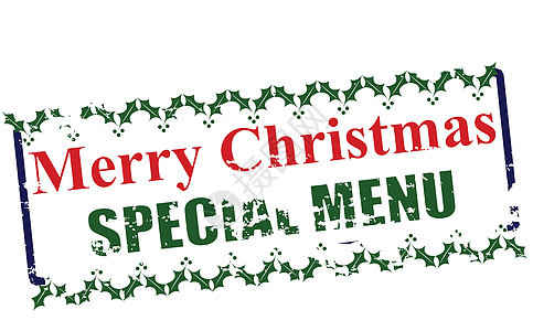 圣诞快乐特别菜单蓝色绿色橡皮墨水矩形红色邮票快乐背景图片