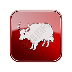 Ox Zodiac 图标红色 孤立在白色背景上图片