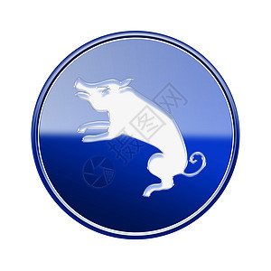 Rat Zodiac 图标蓝色 孤立在白色背景上十二生肖反射绘画日历玻璃八字书法星星插图按钮图片