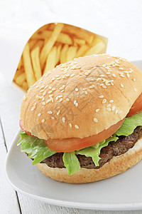 带薯条的汉堡包汉堡芝士烧烤食品外卖包子芝麻筹码午餐沙拉图片